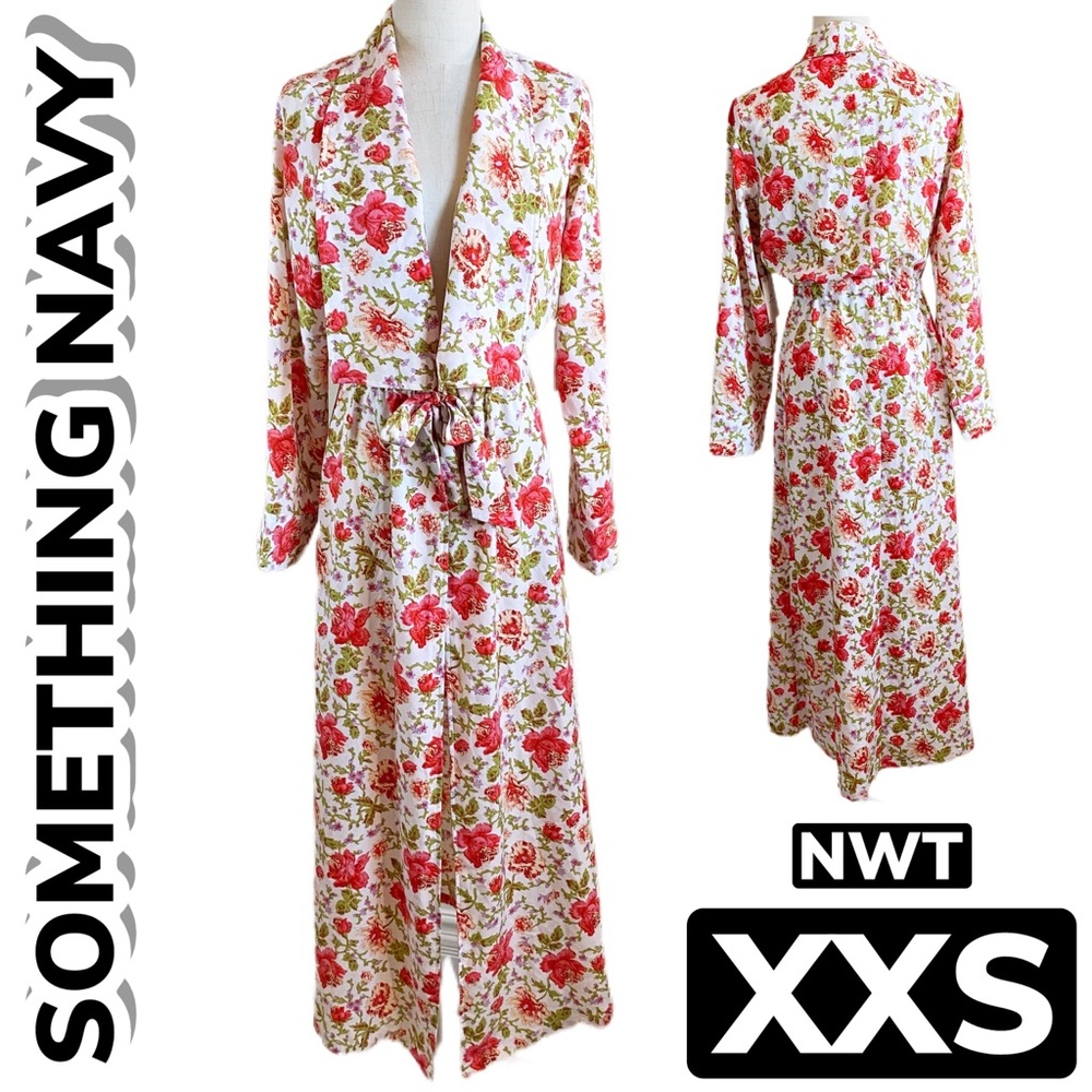 Something Navy Hibiscus Print Robe/Kimono (XXS)